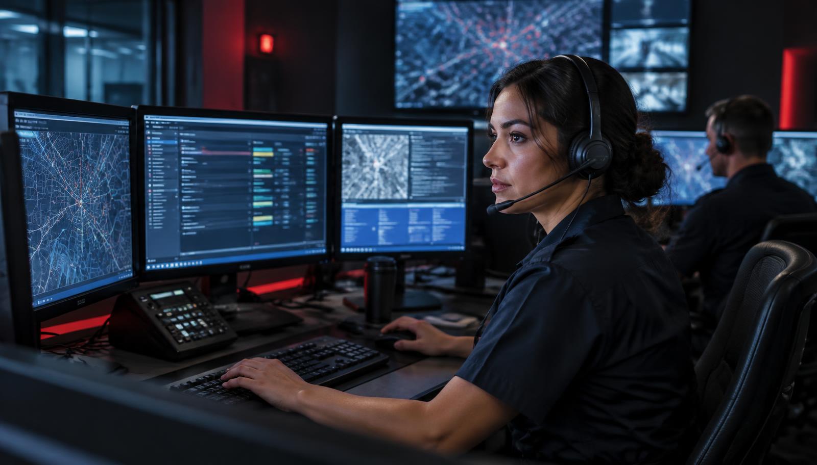 Emergency communications dispatcher coordinating response from a communications center